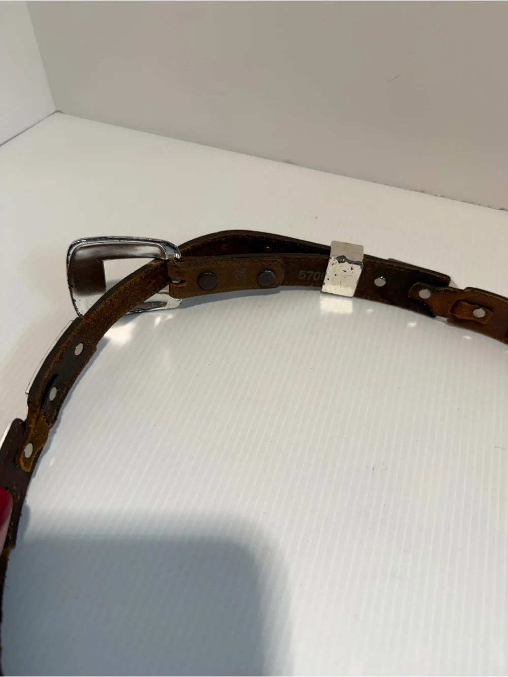 Vintage Western Ranger Belt Size 34 Brown Leather Silver Segment Plaque Concho
